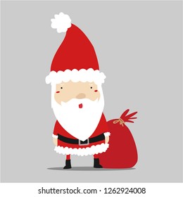 Santa Claus and his's bag of gifts on grey background. Vector illustration