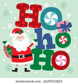 Santa Claus with Ho ho ho For Christmas Card or Bag design