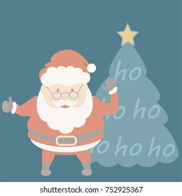 Santa Claus Ho Ho Ho cute flat Christmas vector.