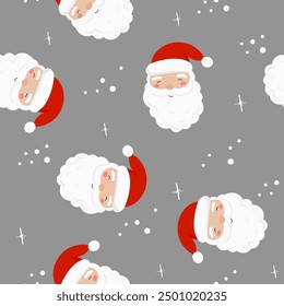 Santa Claus Ho Ho Ho in flat style seamless pattern. Vector Background for festive designs of wrapping paper, covers, fabric, textiles. greeting cards. Concept of Christmas and New Year