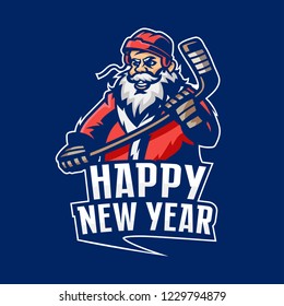 Santa Claus hockey logo. Happy New Year.