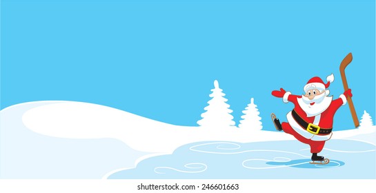 Santa Claus with a hockey stick