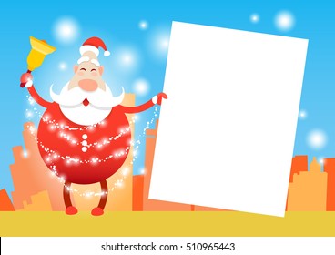 Santa Claus Hold Banner Christmas Holiday Happy New Year Greeting Card Celebration Flat Vector Illustration