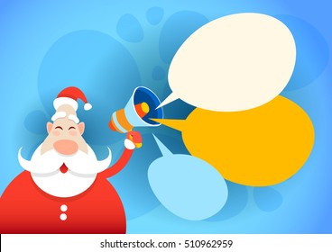 Santa Claus Hold Megaphone Empty Copy Space Happy New Year Holiday Merry Christmas Flat Vector Illustration