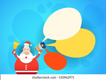 Santa Claus Hold Megaphone Empty Copy Space Happy New Year Holiday Merry Christmas Flat Vector Illustration