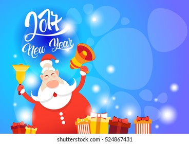 Santa Claus Hold Megaphone Empty Copy Space Happy New Year Holiday Merry Christmas Flat Vector Illustration