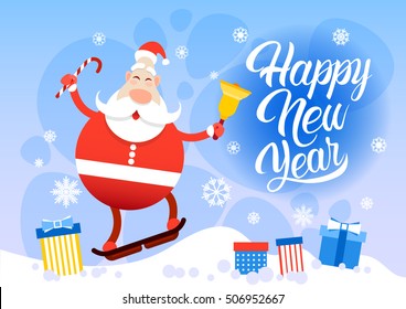 Santa Claus Hold Megaphone Happy New Year Holiday Merry Christmas Flat Vector Illustration