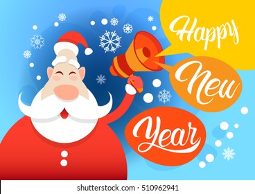 Santa Claus Hold Megaphone Happy New Year Holiday Merry Christmas Flat Vector Illustration