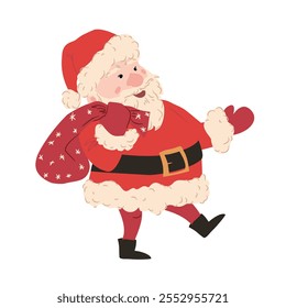 Santa Claus holding a bag, ideal for holiday cards, gift bags, seasonal decorations, posters, and winter greeting designs, spreading festive cheer and holiday spirit