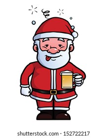 Santa Claus holding a beer while being drunk.