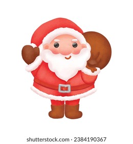 Santa claus holding big bag of gift . Christmas character vector illustration handdrawn.
