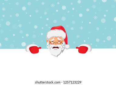 Santa Claus holding big banner. Christmas blank advertising banner. Happy New Year background. Santa Claus vector illustration.