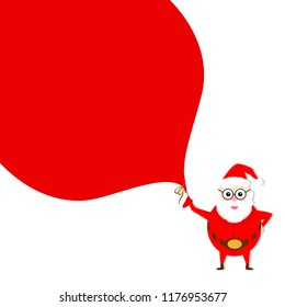 Santa Claus holding big red bag with gifts isolated on white background. Merry Christmas and Happy New Year greeting card.