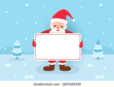 Santa claus holding blank banner for Christmas holiday