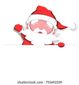 Santa Claus holding blank banner. Christmas vector illustration isolated on white.