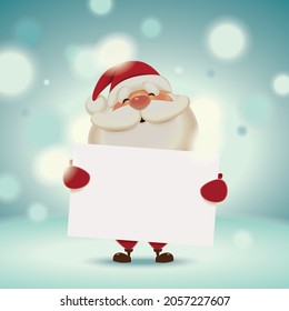 Santa Claus holding a blank board isolated on a blue sparkle background,vector illustration