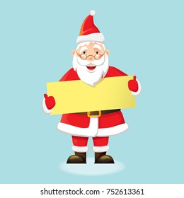 Santa Claus holding blank poster. Merry Santa Claus vector illustration.