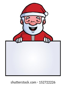 Santa Claus holding a blank sign and smiling.