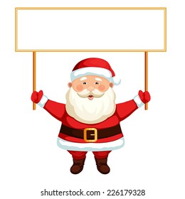 Santa Claus holding a blank sign. Vector Christmas illustration. 