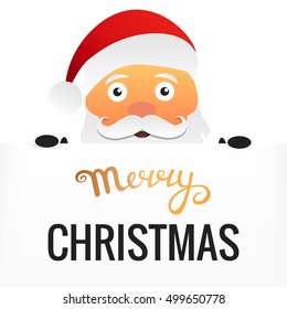 Santa Claus holding blank sign with Merry Christmas phrase