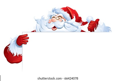 Santa Claus Holding Blank Sign.