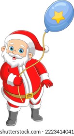 Santa claus holding blue balloon of illustration