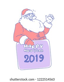 santa claus holding board hand waving winter holidays happy new year merry christmas concept sketch doodle vertical vector illustration