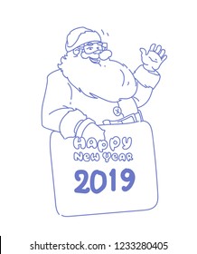 santa claus holding board hand waving winter holidays happy new year merry christmas concept sketch doodle vector illustration