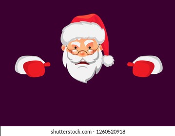 Santa Claus holding border. Christmas blank advertising banner. Face of Santa Claus in red hat vector illustration