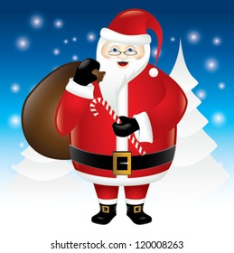 Santa Claus holding up a candy cane
