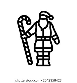 santa claus holding a candy cane line icon vector. santa claus holding a candy cane sign. isolated contour symbol black illustration
