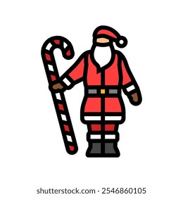 santa claus holding a candy cane color icon vector. santa claus holding a candy cane sign. isolated symbol illustration