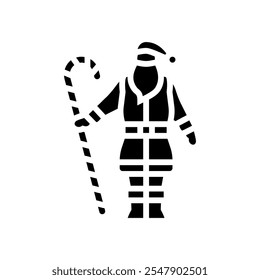 santa claus holding a candy cane glyph icon vector. santa claus holding a candy cane sign. isolated symbol illustration
