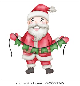 Santa Claus Holding Christmas Garland