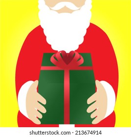 Santa Claus holding a Christmas present, vector illustration 