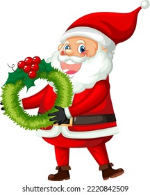 Santa Claus holding Christmas wreath illustration