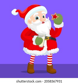 Santa Claus holding cookie and glass of milk
