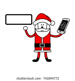 Santa Claus holding editable blank sign and smartphone on the left hand vector illustration