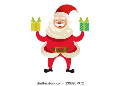 Santa Claus holding gift.