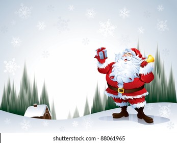 Santa Claus holding a gift