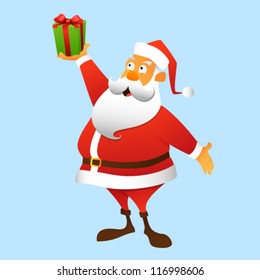 Santa Claus holding a gift at arm, full-length