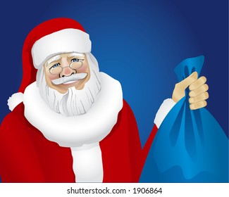 Santa Claus Holding Gift Bag (Fully Editable Vector Image)