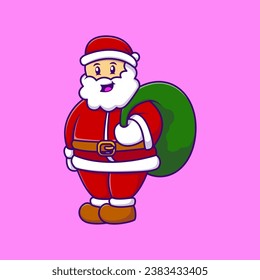 Santa Claus Holding Gift Box Cartoon Vector Illustration. Flat Cartoon Concept.