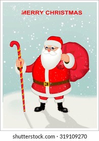 Santa Claus holding a gift box greeting card design
