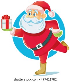 Santa Claus Holding Gift Box Vector Illustration - Christmas character in funny pose
