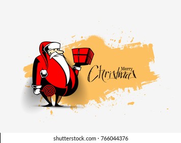 Santa Claus holding a gift box. Merry Christmas - vector illustration