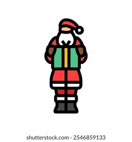 santa claus holding a gift color icon vector. santa claus holding a gift sign. isolated symbol illustration