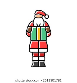 santa claus holding a gift color icon vector. santa claus holding a gift sign. isolated symbol illustration