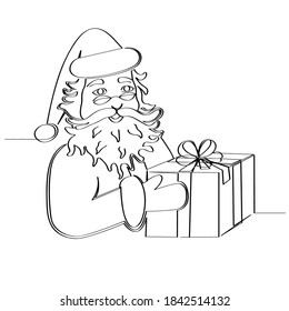 Santa Claus holding a gift. line art