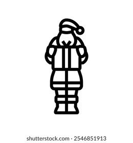 santa claus holding a gift line icon vector. santa claus holding a gift sign. isolated contour symbol black illustration
